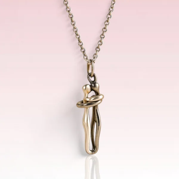 Sterling silver couple hugging necklace