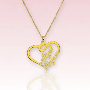 Personalised Couple Name Necklace Custom Heart Pendant with Butterfly Engraved Double Name Necklace for Couples His and Hers Gift