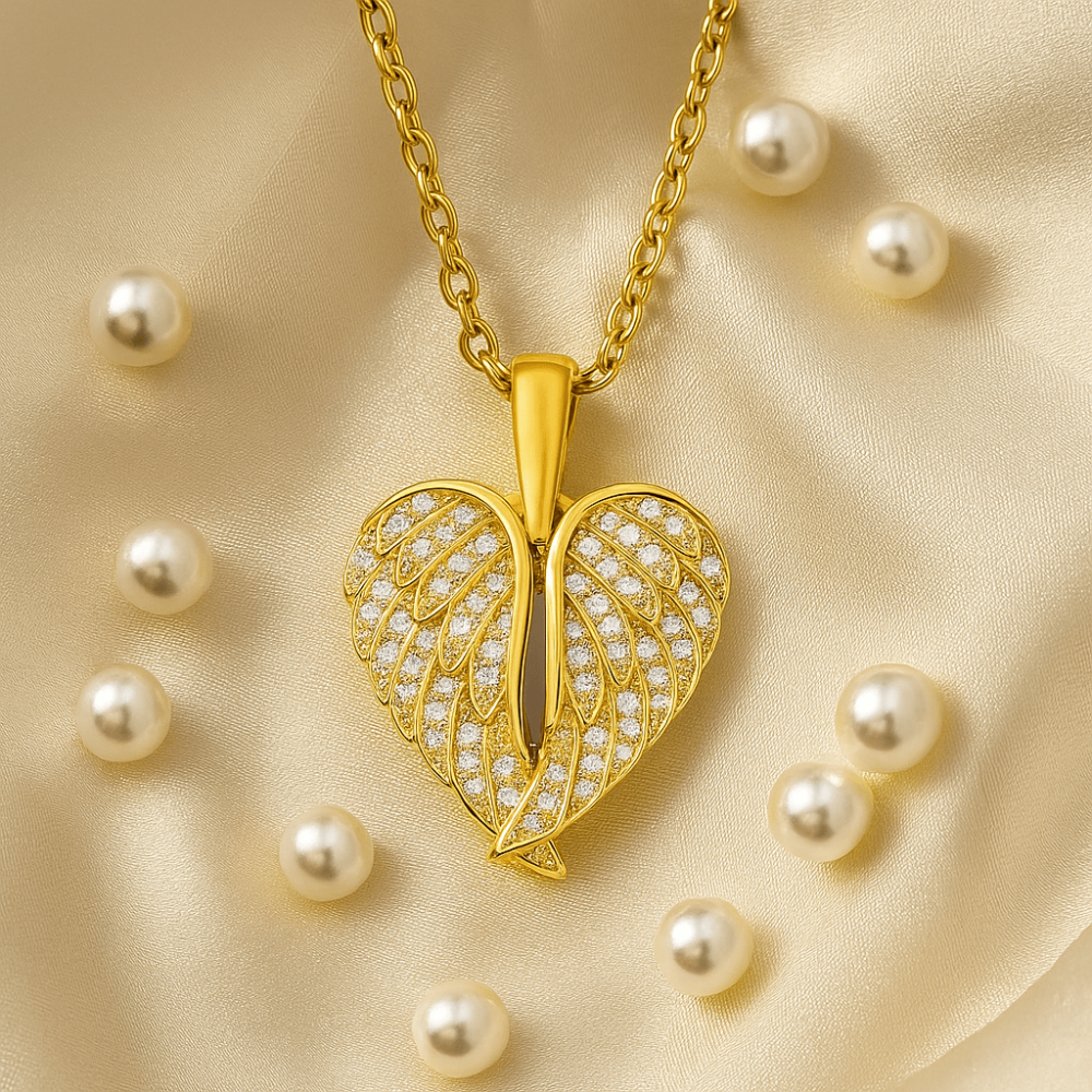 Gold Angel Heart Necklace - Crystal Wing Pendant Memorial Jewelry - Image 4