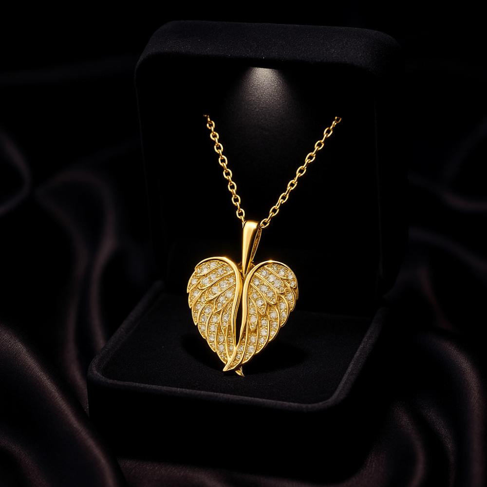 Gold Angel Heart Necklace - Crystal Wing Pendant Memorial Jewelry - Image 5