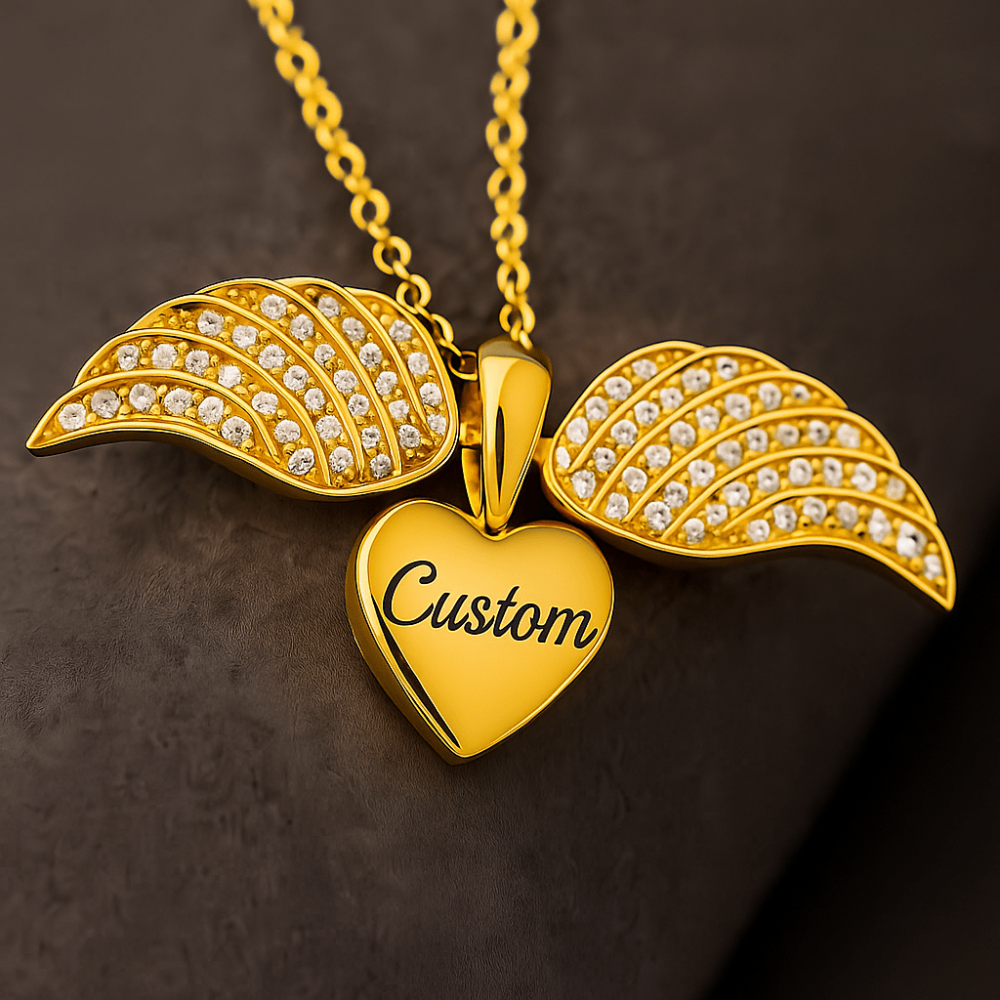 Gold Angel Heart Necklace - Crystal Wing Pendant Memorial Jewelry - Image 3