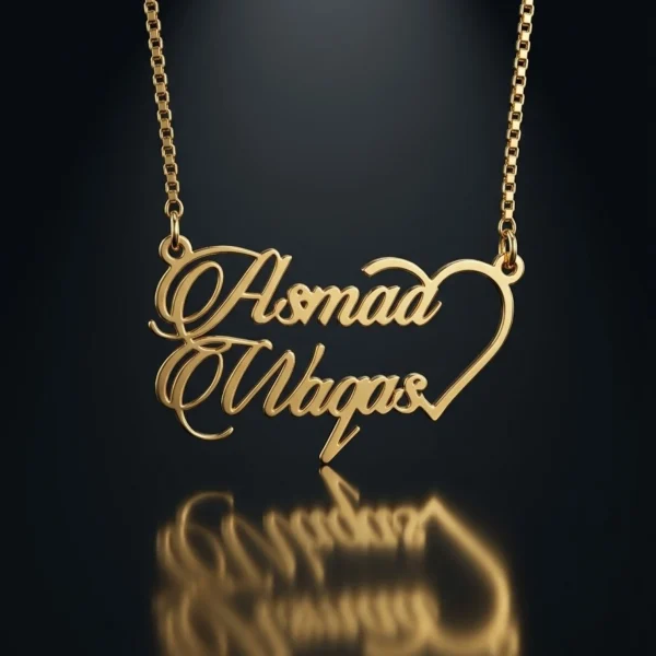 Personalized Double Custom Name Heart Necklace for His and Her Gift