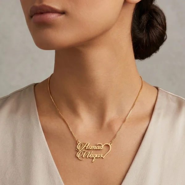 Personalized Double Custom Name Heart Necklace for His and Her Gift