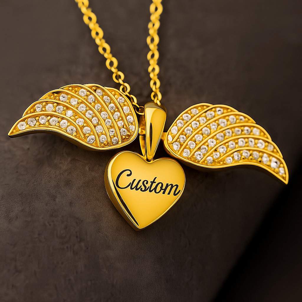 Minimalist Custom Double Angel Wings Heart Photo Locket - Image 3