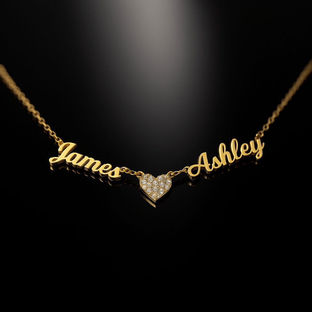 Double Heart Couple Name Necklace
