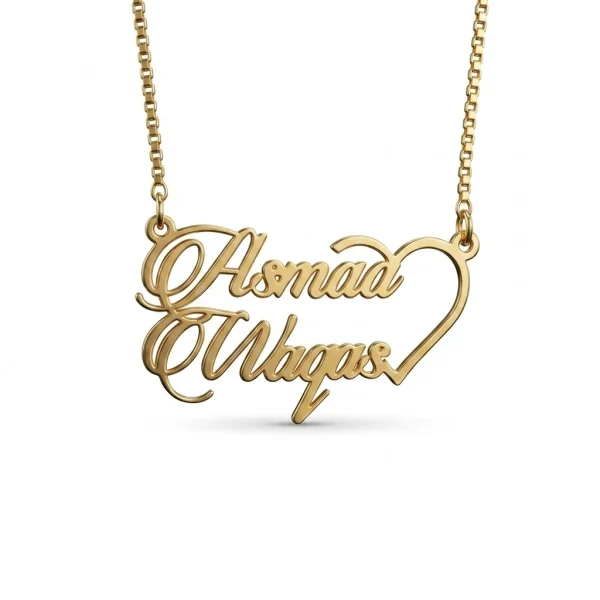 Personalized Double Custom Name Heart Necklace for His and Her Gift