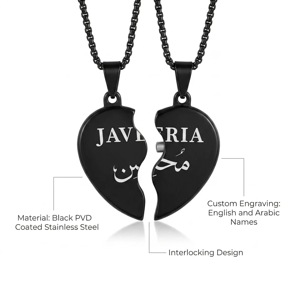 Personalized Broken Heart Necklace – Custom Engraved Love Pendant