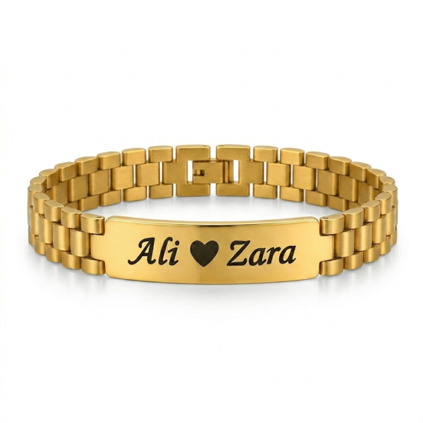 Custom Cuban Link ID Plate Bracelet for Men’s and Engraved Name Plate, Gold and Silver Stainless Steel Chain Bracelet, Gift for Men’s