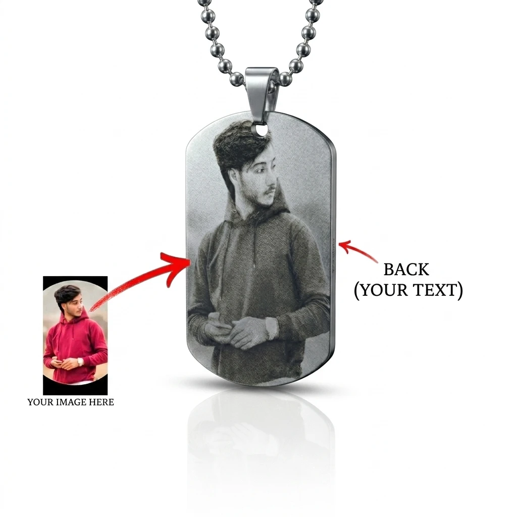 Personalised Mixed Metal Photo Tag Necklace - Stainless Steel