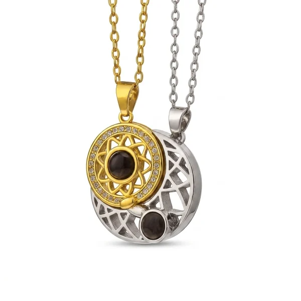 100 Languages I Love You Moon and Sun Projection Necklace for Couples & Girlfriend Gift