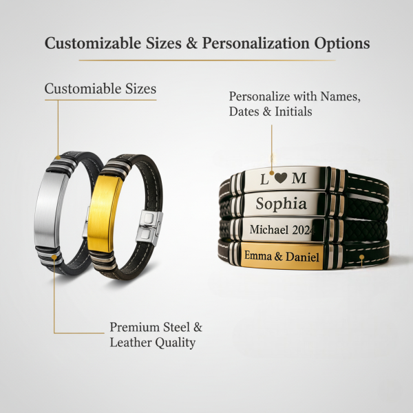 Engraved Leather Bracelet – Personalized Gift for Couples