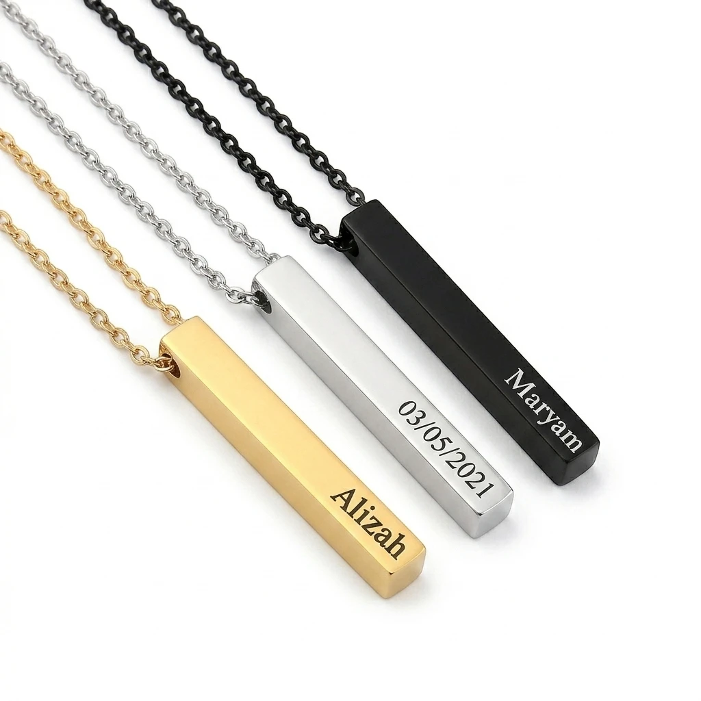 Stunning Vertical Bar Necklace - Engrave Your Legacy