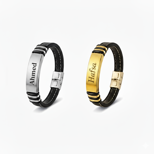 Engraved Leather Bracelet – Personalized Gift for Couples