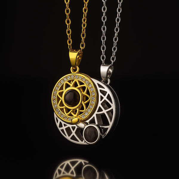 100 Languages Love You Projection Necklace Magnetic Sun Moon Pendant with Hidden Message, I Love You Necklace for Couples & Girlfriend Gift