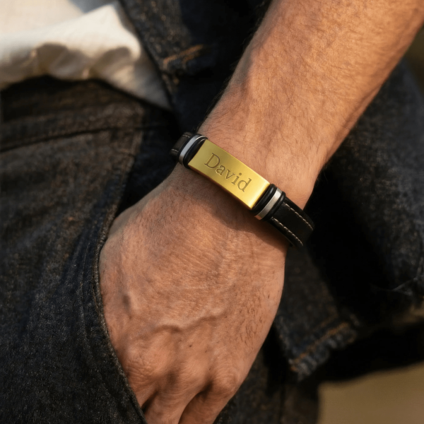 Engraved Leather Bracelet – Personalized Gift for Couples