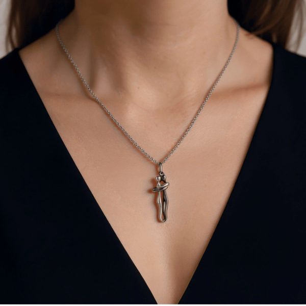 Hugging Couple Necklace Romantic Sterling Silver Lovers Pendant Matching His and Hers Hugging Jewellery Valentine’s Day, Anniversary Gift