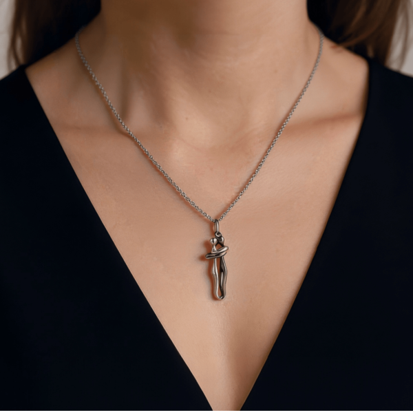Hugging Couple Necklace Romantic Sterling Silver Lovers Pendant Matching His and Hers Hugging Jewellery Valentine’s Day, Anniversary Gift