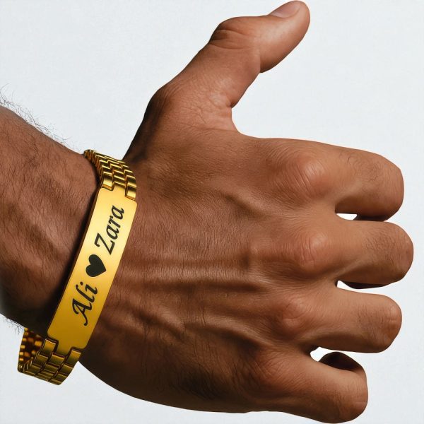 Custom Cuban Link ID Plate Bracelet for Men’s and Engraved Name Plate, Gold and Silver Stainless Steel Chain Bracelet, Gift for Men’s