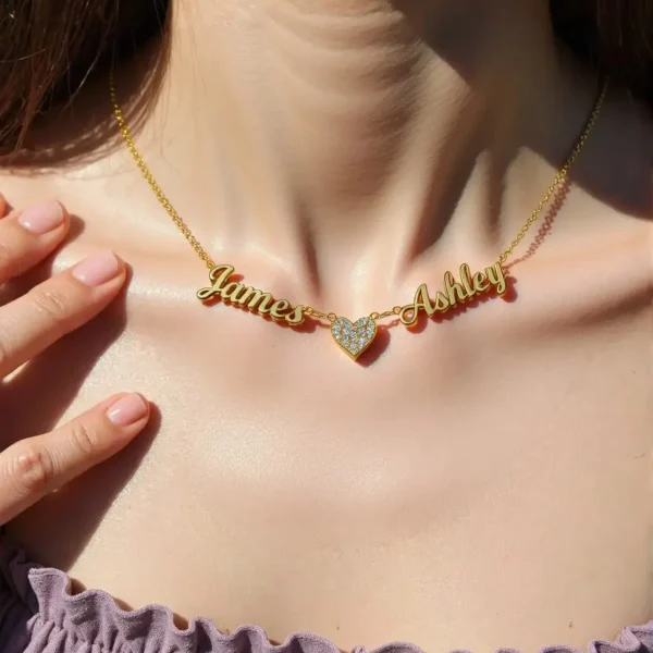 Personalized Double Custom Name Heart Necklace for His and Her Gift
