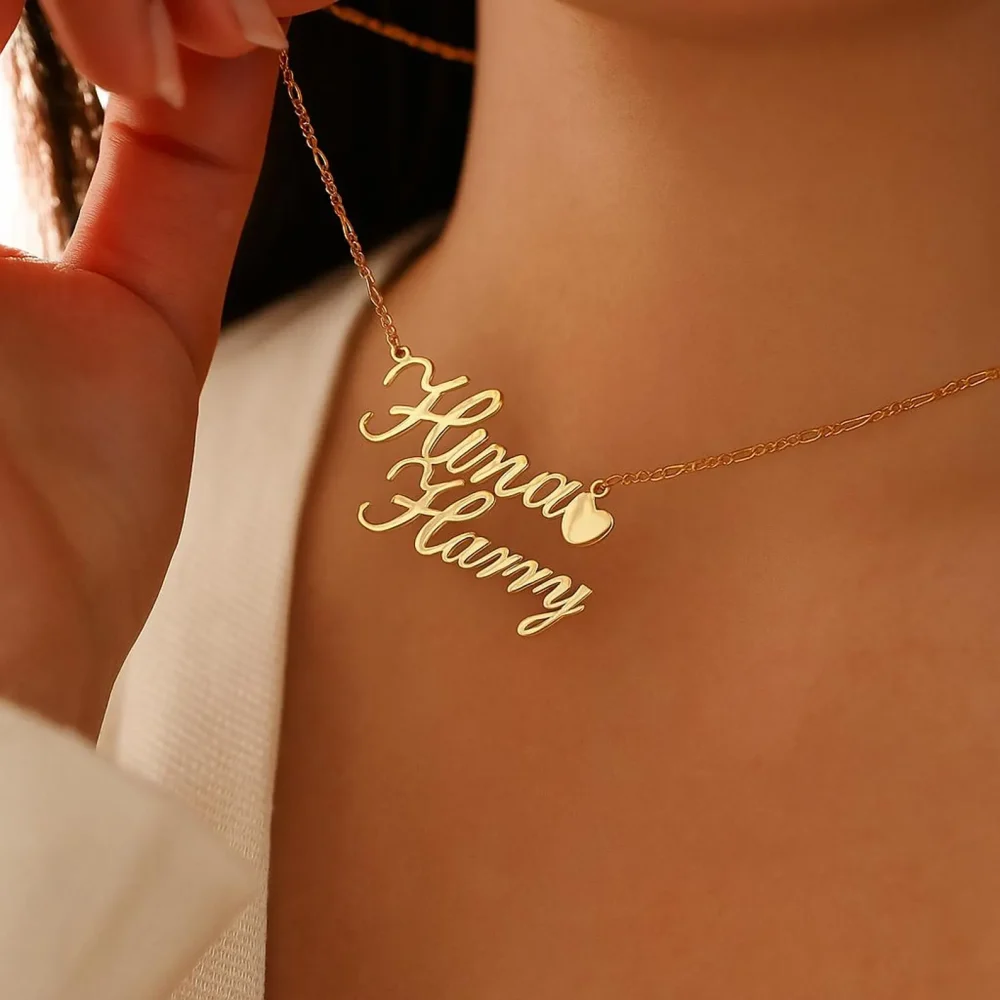Personalised Couple Name Necklace Custom Heart Pendant with Butterfly Engraved Double Name Necklace for Couples His and Hers Gift - Image 6