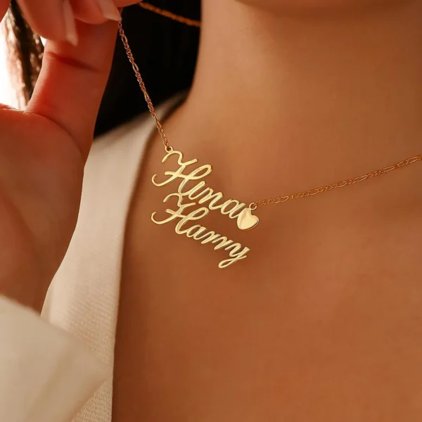 Personalised Couple Name Necklace Custom Heart Pendant with Butterfly Engraved Double Name Necklace for Couples His and Hers Gift - Image 3