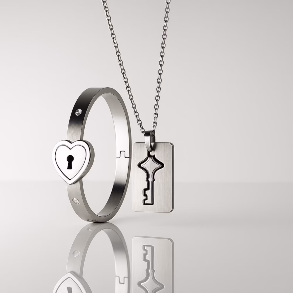Lock and Key Bracelet Custom Stainless Steel Couple Key Lock Bracelet Heart-shaped Lock Key Bracelet Birthday Gift Box Set His and Hers - Image 7