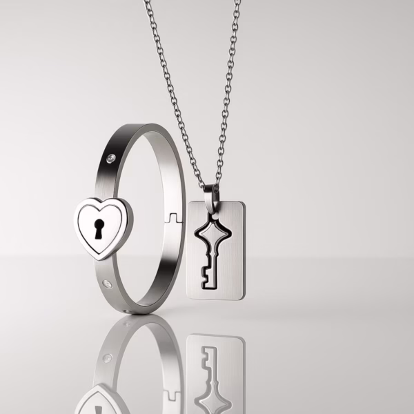 Lock and Key Bracelet Custom Stainless Steel Couple Key Lock Bracelet Heart-shaped Lock Key Bracelet Birthday Gift Box Set His and Hers - Image 7
