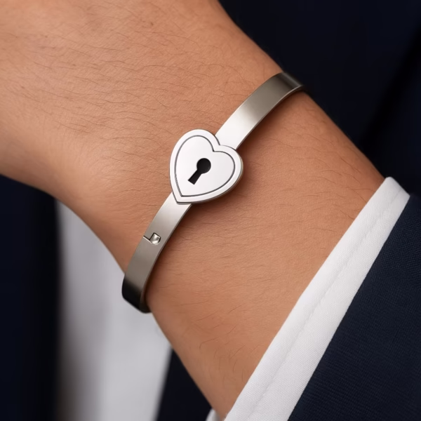 Lock and Key Bracelet Custom Stainless Steel Couple Key Lock Bracelet Heart-shaped Lock Key Bracelet Birthday Gift Box Set His and Hers - Image 2