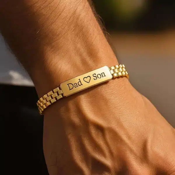 Custom Cuban Link ID Plate Bracelet for Men's and Engraved Name Plate, Gold and Silver Stainless Steel Chain Bracelet, Gift for Men's - Image 3
