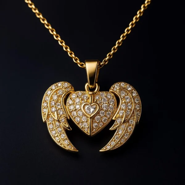 Gold Angel Heart Necklace - Crystal Wing Pendant Memorial Jewelry - Image 4