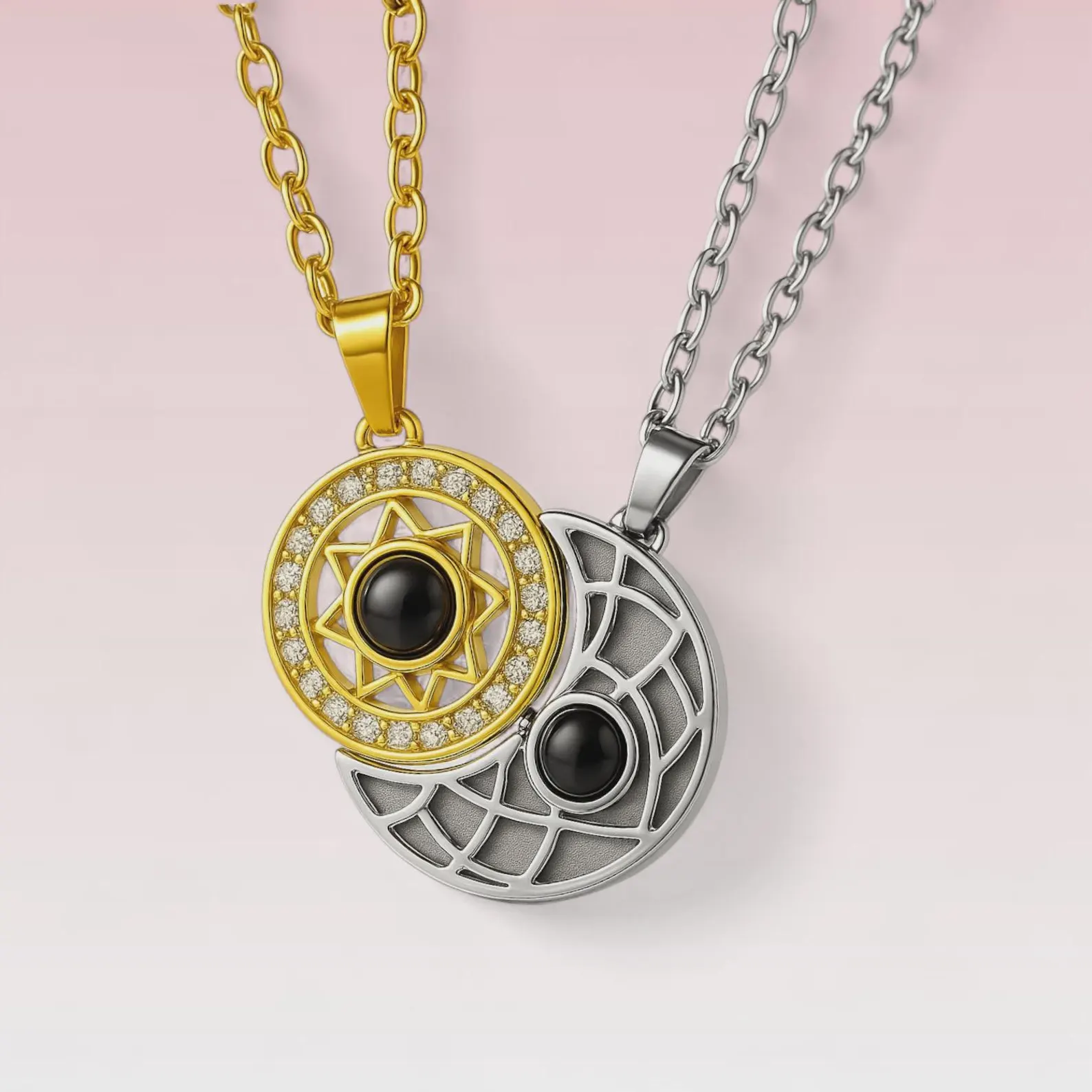 Love You Necklace in 100 Languages with rose gold projection pendant
