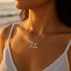 Personalised Couple Name Necklace Custom Heart Pendant with Butterfly Engraved Double Name Necklace for Couples His and Hers Gift