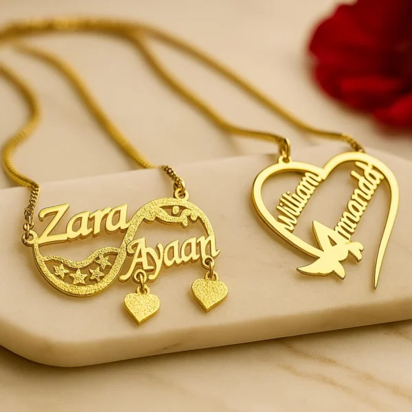 Personalised Couple Name Necklace Custom Heart Pendant with Butterfly Engraved Double Name Necklace for Couples His and Hers Gift - Image 4