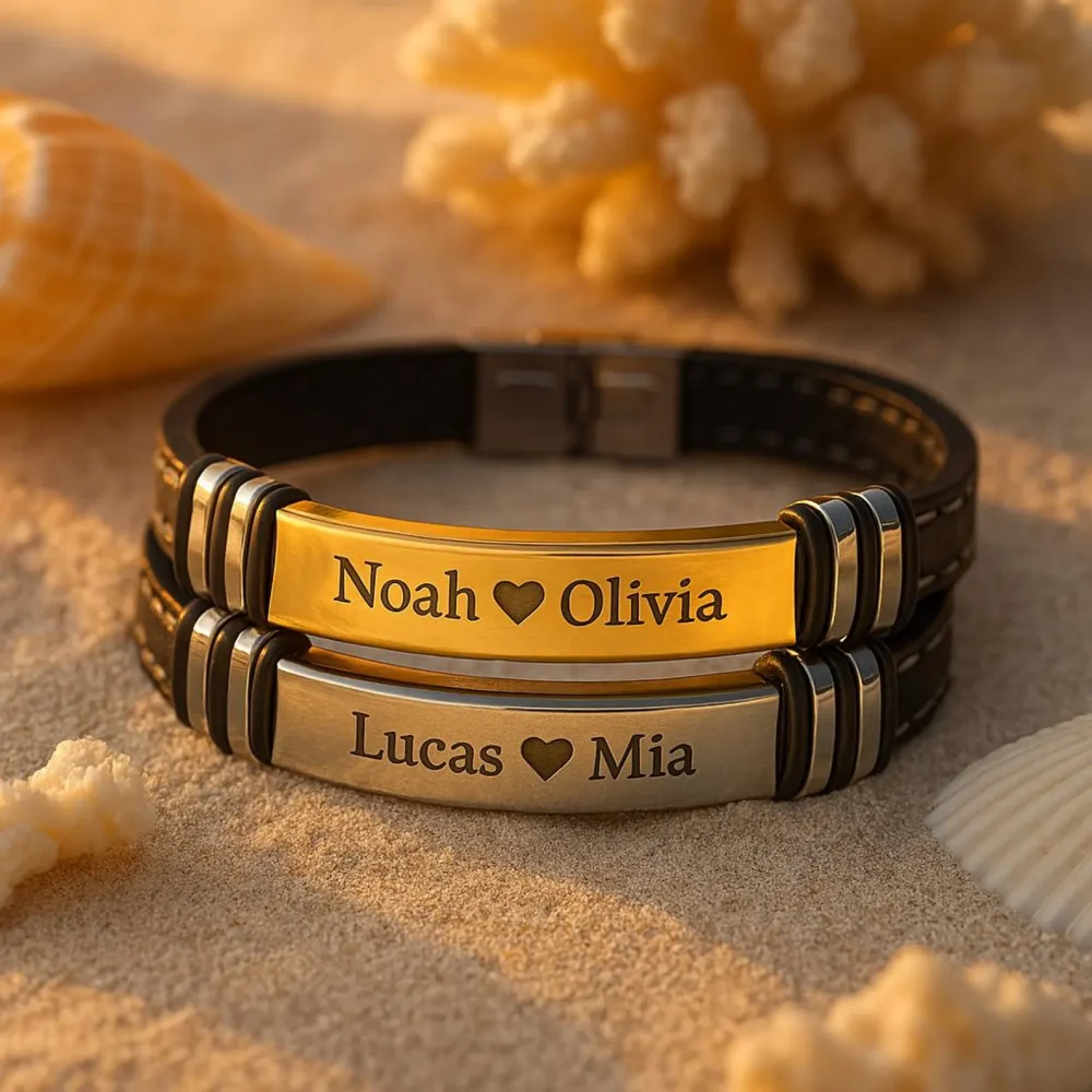 personalized engraved leather bracelet