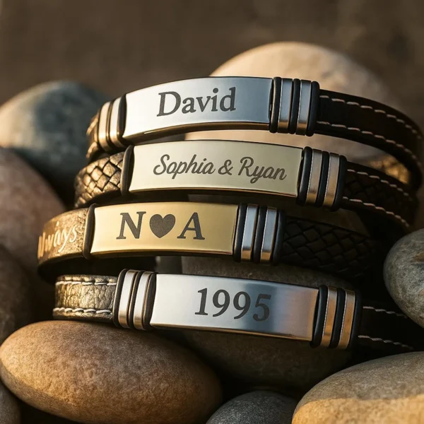 Engraved Leather Bracelet – Personalized Gift for Couples - Image 3