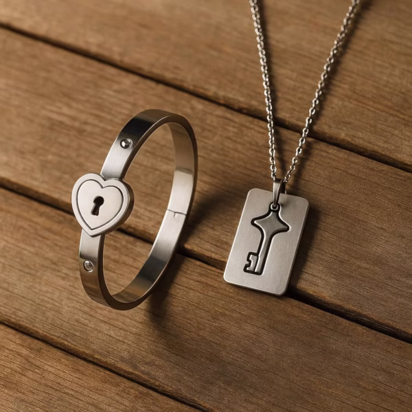 Lock and Key Bracelet Custom Stainless Steel Couple Key Lock Bracelet Heart-shaped Lock Key Bracelet Birthday Gift Box Set His and Hers - Image 6