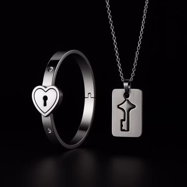 Lock and Key Bracelet Custom Stainless Steel Couple Key Lock Bracelet Heart-shaped Lock Key Bracelet Birthday Gift Box Set His and Hers - Image 9