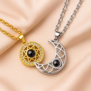 100 Languages Love You Projection Necklace Magnetic Sun Moon Pendant with Hidden Message, I Love You Necklace for Couples & Girlfriend Gift