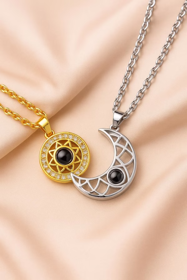 100 Languages Love You Projection Necklace Magnetic Sun Moon Pendant with Hidden Message, I Love You Necklace for Couples & Girlfriend Gift - Image 2