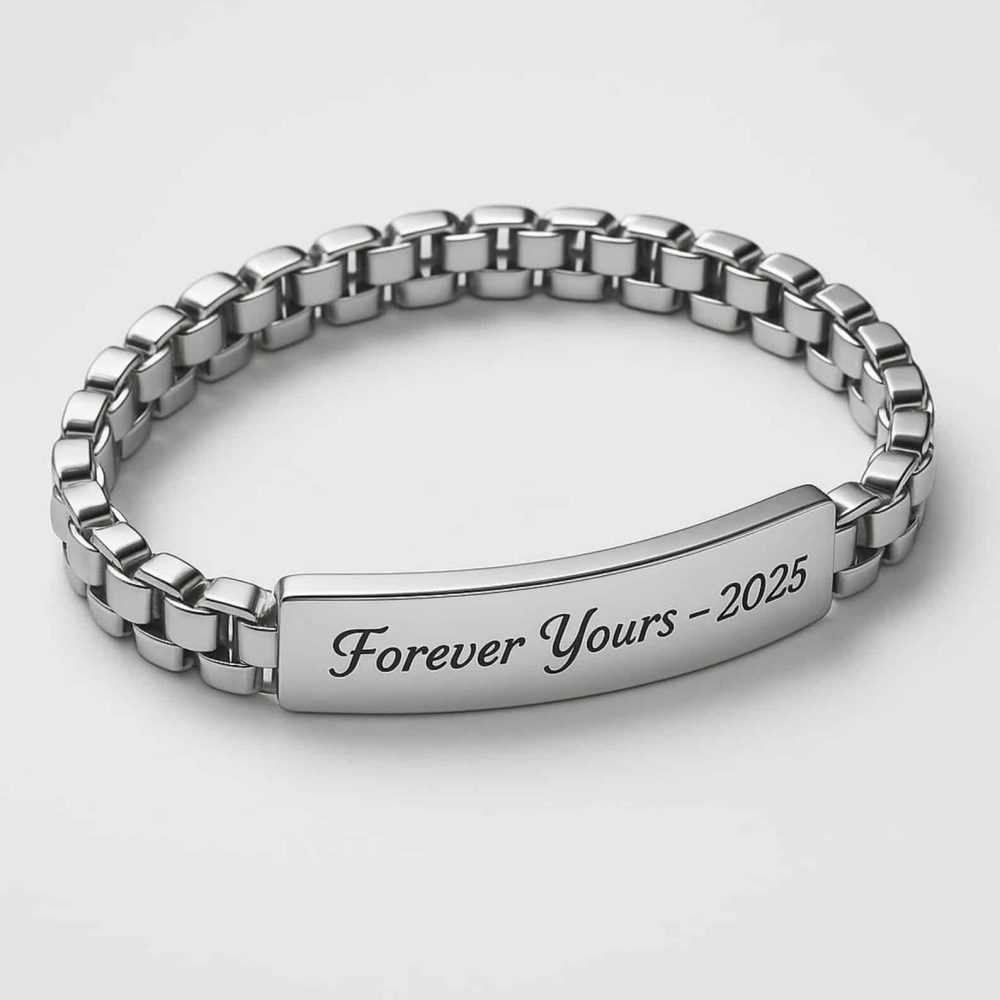Custom Cuban Link ID Plate Bracelet for Men's and Engraved Name Plate, Gold and Silver Stainless Steel Chain Bracelet, Gift for Men's - Image 3