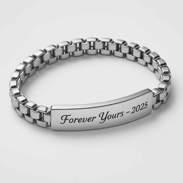 Custom Cuban Link ID Plate Bracelet for Men’s and Engraved Name Plate, Gold and Silver Stainless Steel Chain Bracelet, Gift for Men’s