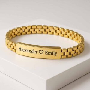 Custom Cuban Link ID Plate Bracelet for Men’s and Engraved Name Plate, Gold and Silver Stainless Steel Chain Bracelet, Gift for Men’s