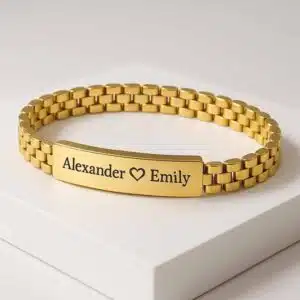 Custom Cuban Link ID Plate Bracelet for Men’s and Engraved Name Plate, Gold and Silver Stainless Steel Chain Bracelet, Gift for Men’s