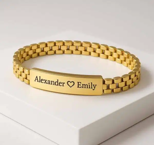 Custom Cuban Link ID Plate Bracelet for Men's and Engraved Name Plate, Gold and Silver Stainless Steel Chain Bracelet, Gift for Men's - Image 2