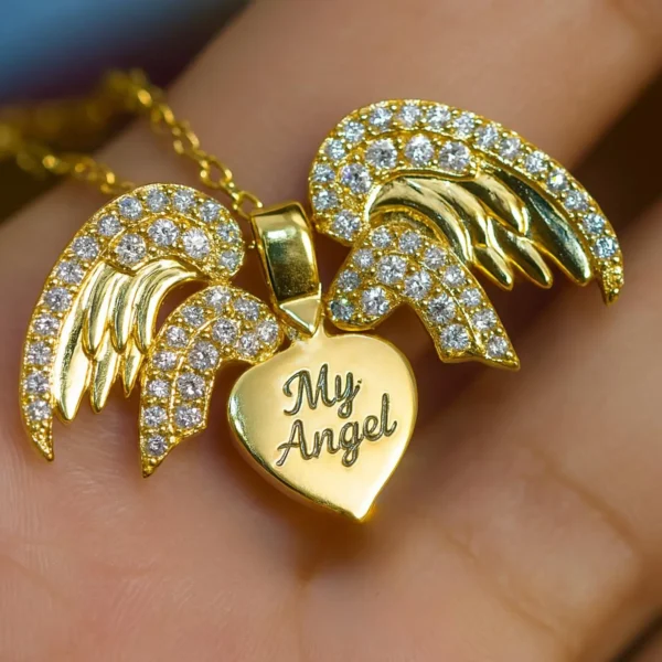 personalized engraving angel heart necklace