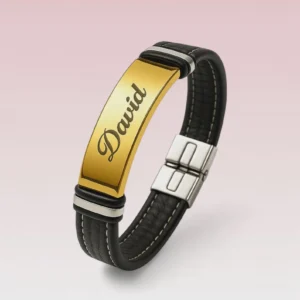 Engraved Leather Bracelet – Personalized Gift for Couples