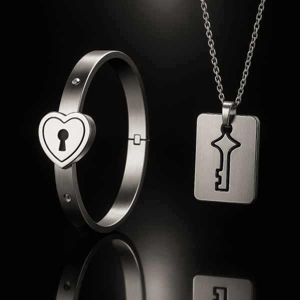 Lock and Key Bracelet Custom Stainless Steel Couple Key Lock Bracelet Heart-shaped Lock Key Bracelet Birthday Gift Box Set His and Hers