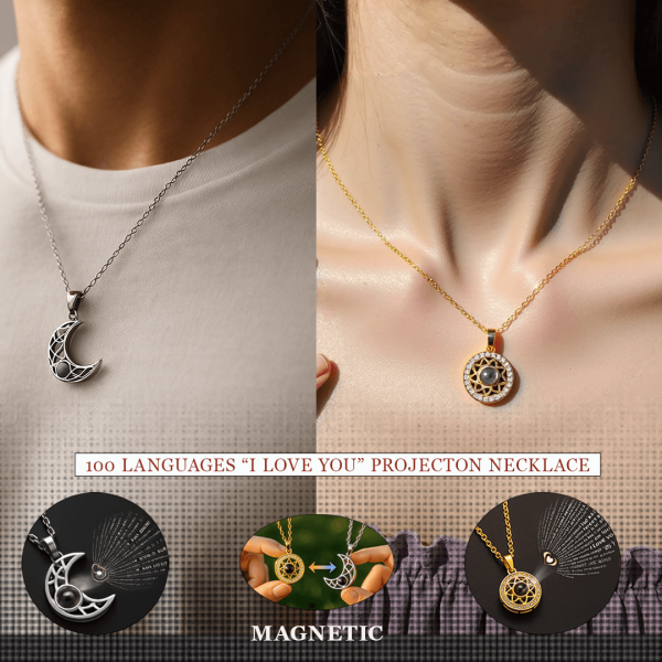 100 Languages Love You Projection Necklace Magnetic Sun Moon Pendant with Hidden Message, I Love You Necklace for Couples & Girlfriend Gift