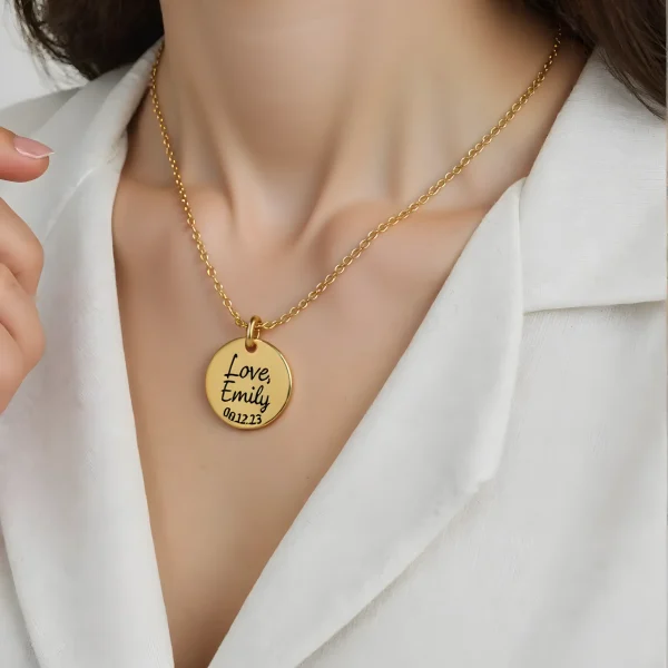 Luxurious Gold Disc Necklace – Personalized Solid Gold Engraved Jewelry