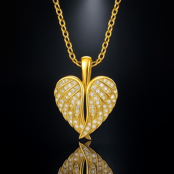 Gold Angel Heart Necklace – Crystal Wing Pendant Memorial Jewelry